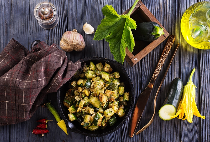food set up on a black wood table
